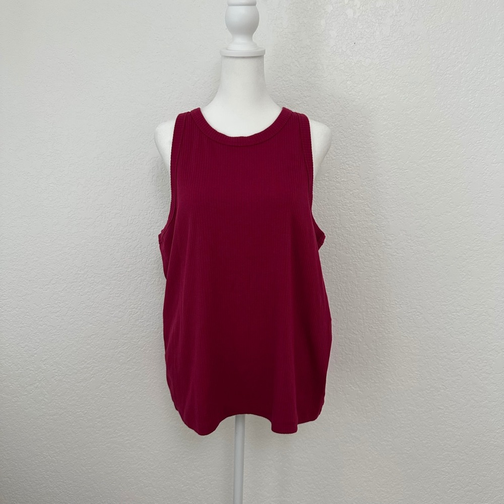 Gap High Neck Ribbed Tank Women XXL Burgundy Sleeveless Top